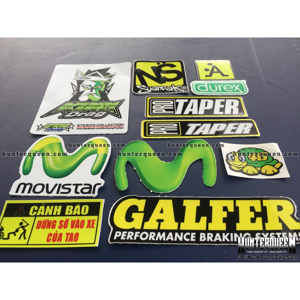 Bộ 11 logo xanh lá, decal dán xe máy, nón bảo hiểm... Sticker chống nước, bền màu. Hình dán