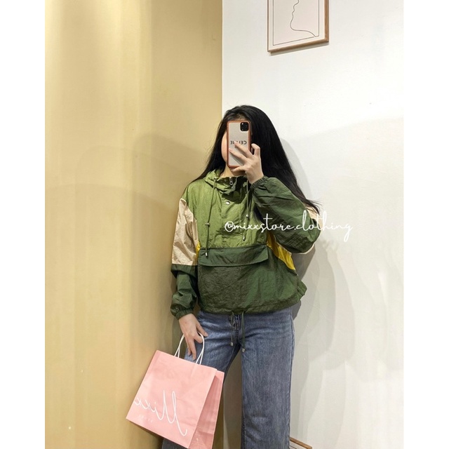 Áo Khoác Gió Pull&amp;Bear hàng dư xịn chất dù cao cấp 2 lớp có nón màu phối đep phom suông rộng cá tính thời trang