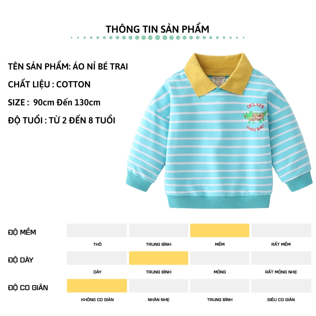 Áo thun nỉ bé trai dài tay 27Kid WELLKIDS áo cổ bẻ da cá đi học nam cho trẻ từ 2-8 tuổi BLSS7