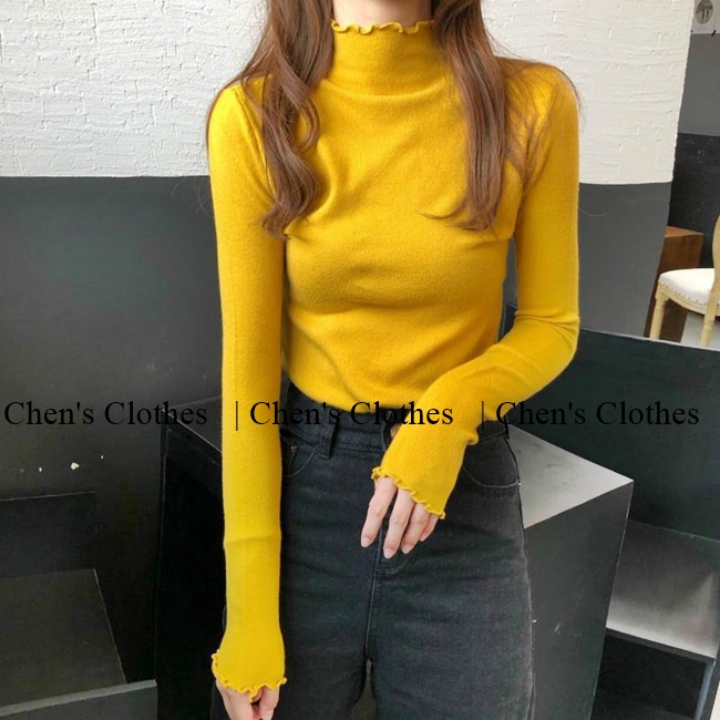 Áo len tăm body sợi nhỏ cổ xoăn sóng