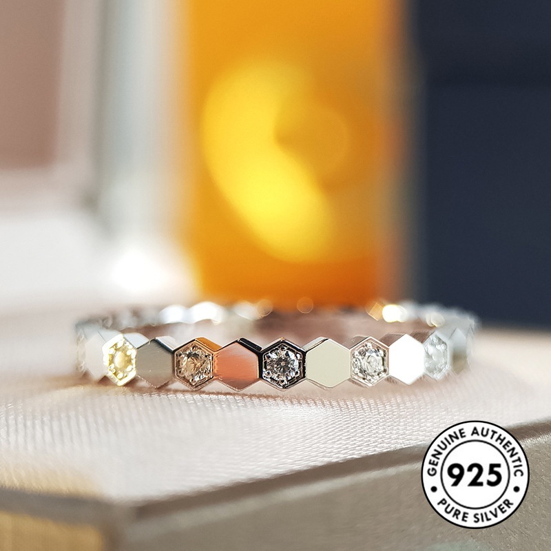 Nhẫn Mạ Vàng Hồng / Bạc 925 Hình Tổ Ong Đính Đá Thời Trang