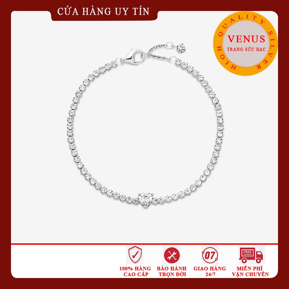 Lắc tay nữ đá nhỏ mặt tim- Hàng cao cấp- Trang sức bạc Venus