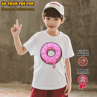 Quần Áo Trẻ Em Áo Thun Ngắn Tay Cho Bé Hình Bánh Donut Hoạt Hình Ngộ Nghĩnh 100% Cotton