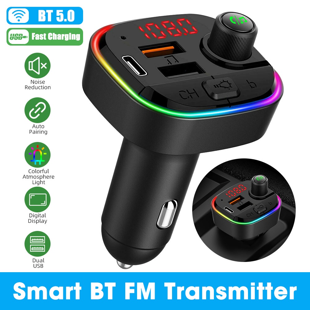 Bộ Truyền Tín Hiệu Radio FM Kết Nối Bluetooth 5.0 Không Dây Với 2 Cổng Sạc USB Cho Xe Hơi