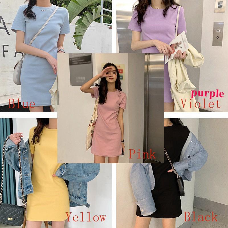 Đầm chữ A tay ngắn màu trơn thời trang mùa hè cho nữ | BigBuy360 - bigbuy360.vn