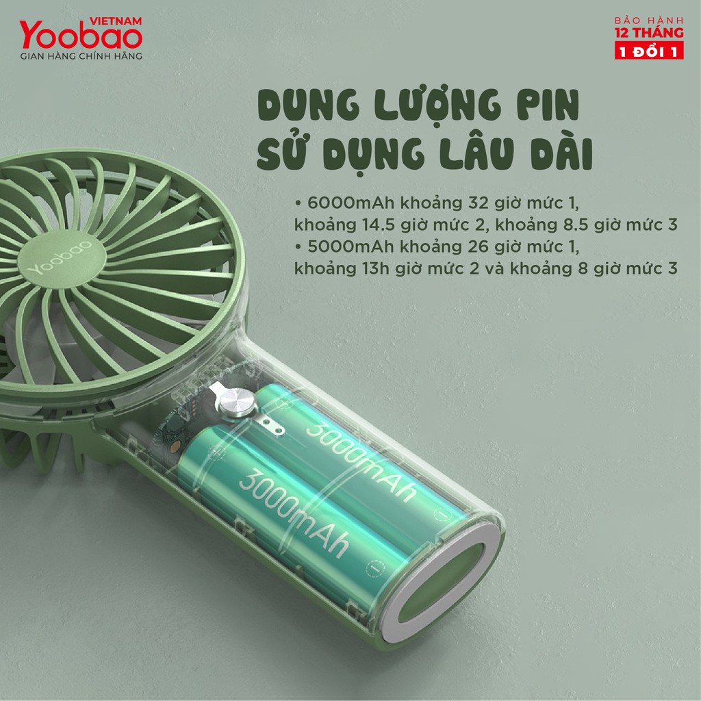 Quạt sạc mini để bàn làm việc YOOBAO F3 Pro 6000/5000mAh Kiêm sạc dự phòng - Hàng chính hãng - Bảo hành 12 tháng 1 đổi 1 | BigBuy360 - bigbuy360.vn