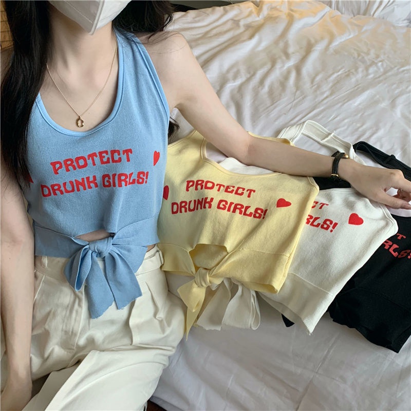 Áo Dệt Kim Hai Dây In Chữ Thời Trang Mùa Hè Cho Nữ