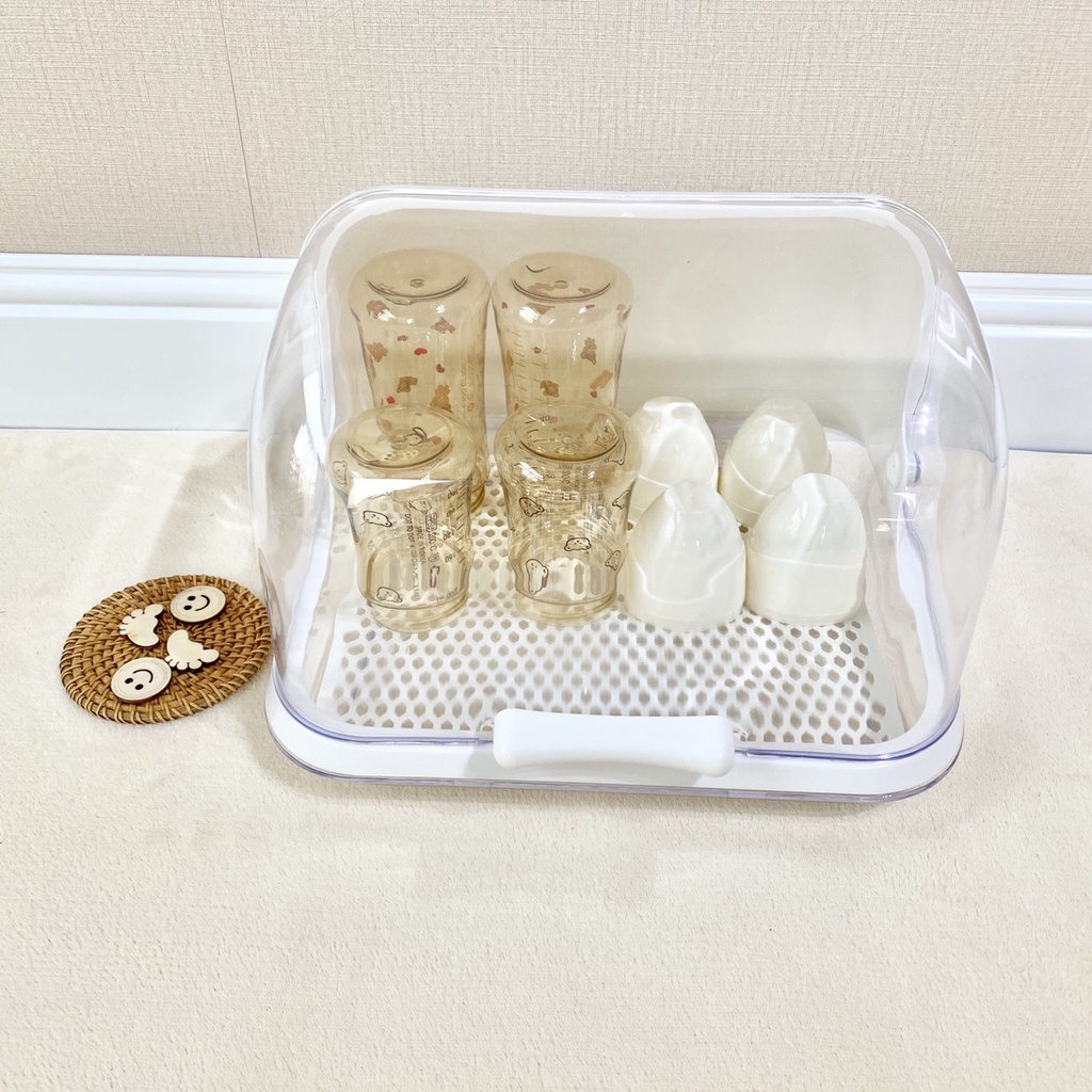 Khay úp bình sữa trong suốt cho bé 30x26x22cm, giá úp bình sữa có nắp đậy an toàn - Monnie Center