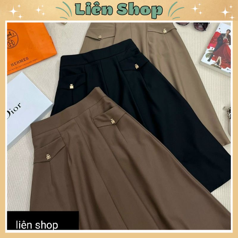 Chân Váy Xòe Công Sở 2 Túi Ở Trước Chất KaKi Hàn Thoải Mái Dễ Phối Đồ