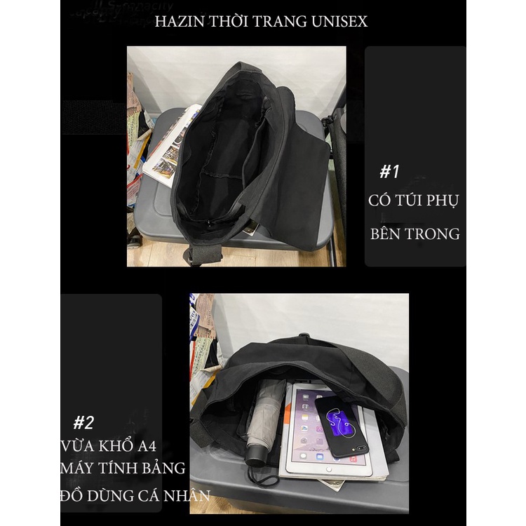 Túi tote đeo chéo Phong Cách Hàn Quốc Cho Nam Nữ size to ,vừa a4 ,sách vở đi học đi chơi thời trang UNIBAG