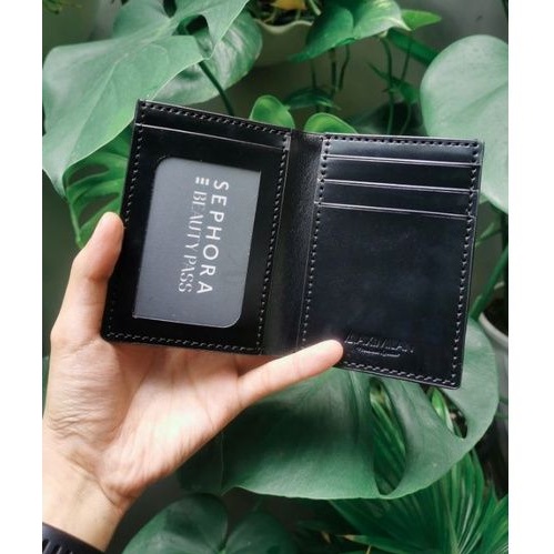 VÍ ĐỨNG ĐEN NGĂN KÍNH - Da Bò Thật 100%