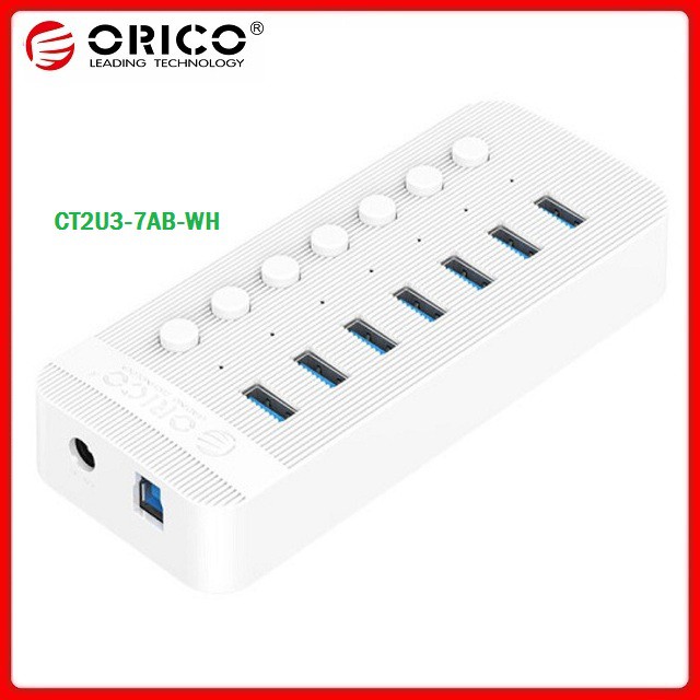 Bộ Chia Cổng USB Hub ORICO CT2U3-10AB/CT2U3-7AB-WH Trắng (7-10 cổng USB 3.0 có công tắc riêng lẻ) - Hàng chính hãng