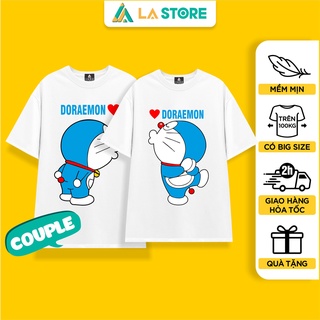 Áo Thun Trắng Cặp Đôi Nam Nữ Doraemon Kiss  | LẠ STORE