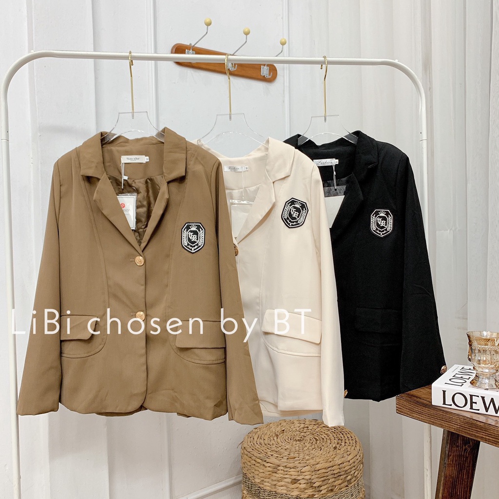 [Xả Hàng] Áo khoác vest blazer nữ phong cách Hàn Quốc logo vươn miện chất vải tuyết mưa cao cấp dày dặn Bling Store BL19