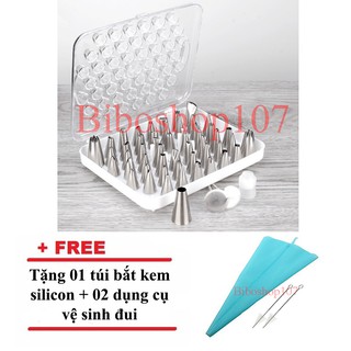 Bộ 52 đui inox kèm chốt + Dù Bắt Hoa tặng túi bắt kem silicon + 2 dụng cụ vệ sinh đui