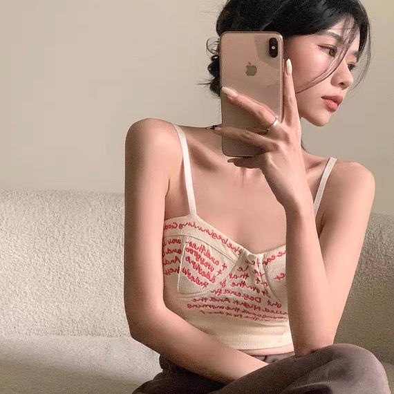 Áo Hai Dây Dáng Ngắn In Chữ Phong Cách Phương Tây Dễ Phối Đồ Thời Trang Mùa Hè Dành Cho Nữ