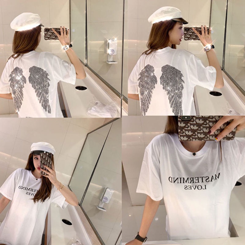 Áo thun 100% cotton ngắn tay dáng rộng dài vừa phải thời trang hè năm 2022 cho nữ 200kg