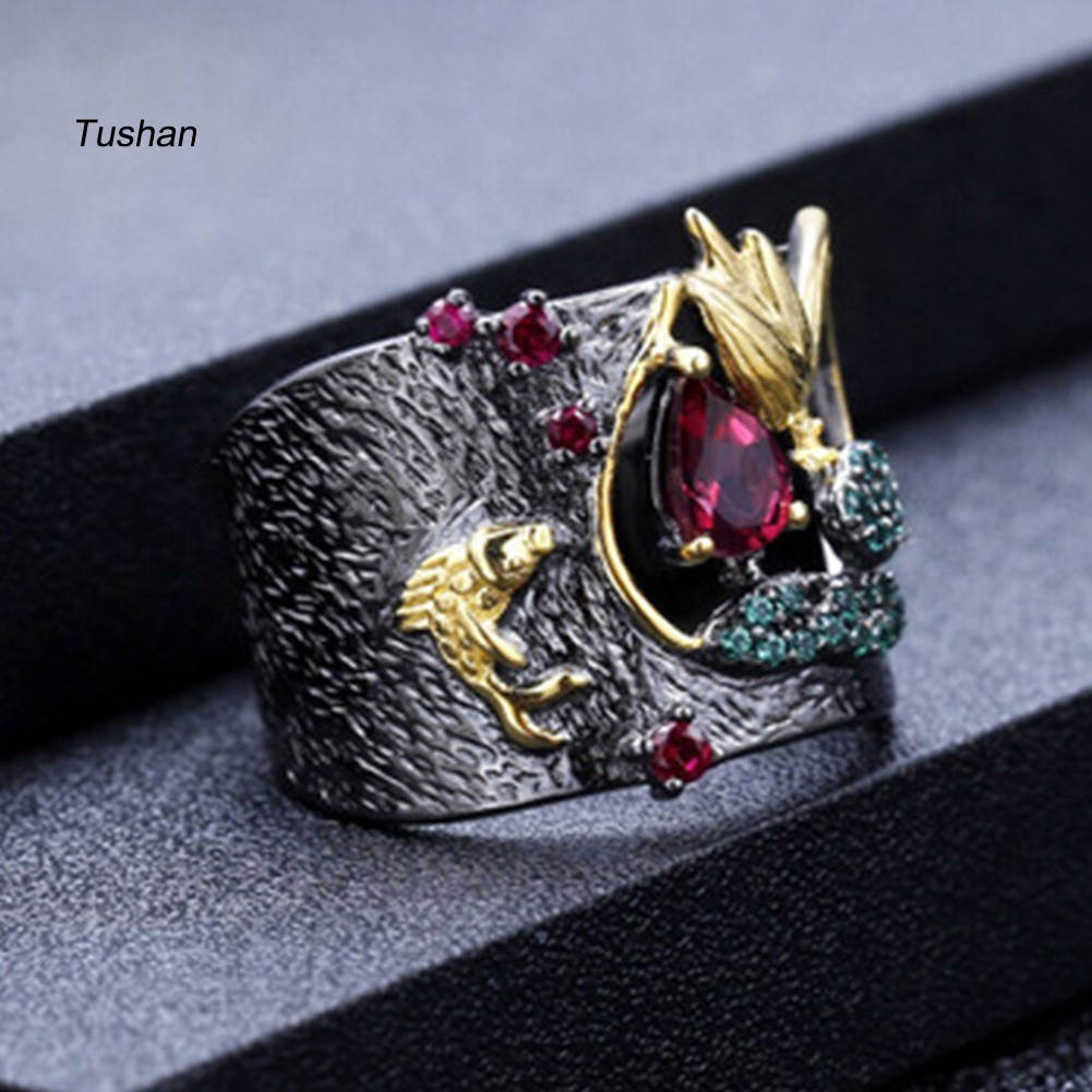 Nhẫn Đính Đá Ruby Giả Phong Cách Vintage