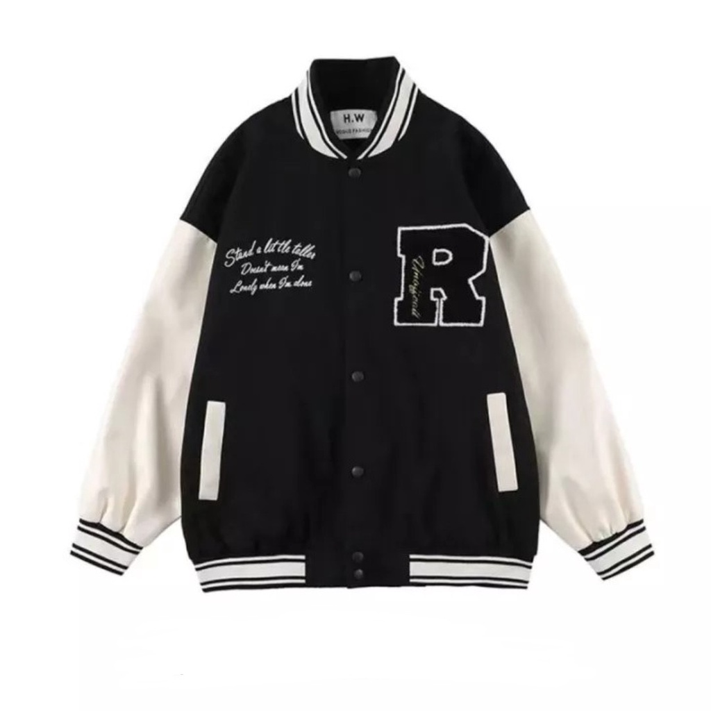 Áo khoác dù bomber jacket phối tay CHỮ R form rộng unisex nam nữ 1HIT