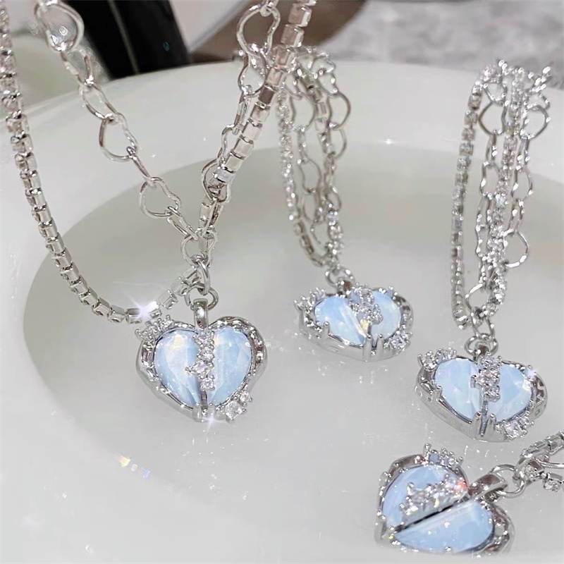 Set vòng cổ RINHOO nhiều lớp mặt trái tim đính đá zircon thời trang cho nữ