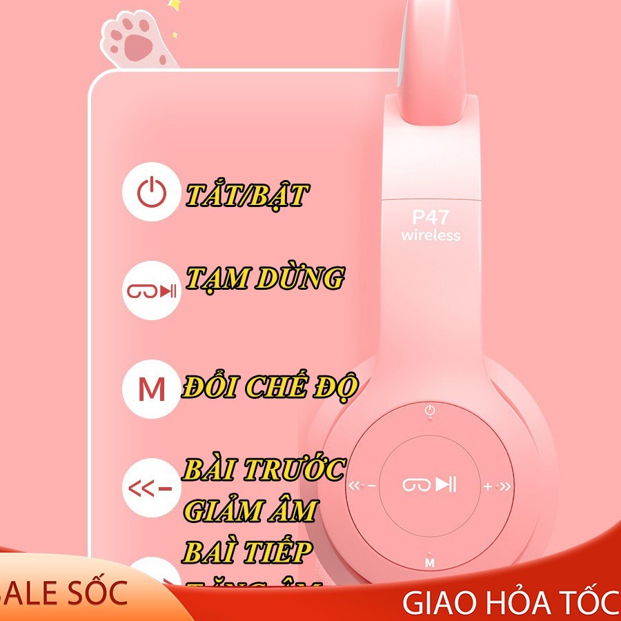Tai Nghe Chụp tai Mèo Bluetooth P47 ST71 Headphone Dễ Thương Có Mic,Âm Bass Căng Phụ kiện Thiên hoàng . | BigBuy360 - bigbuy360.vn