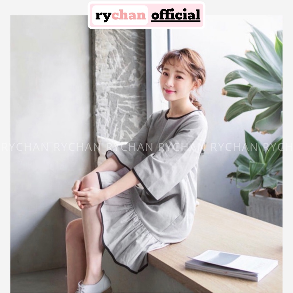 Đầm Nữ Đi Chơi, Uống Cafe Cổ Tròn Tay Lỡ Đuôi Cá Phối Viền Đen Màu Xám Cực Nữ Tính [ẢNH THẬT CUỐI] - DX9922