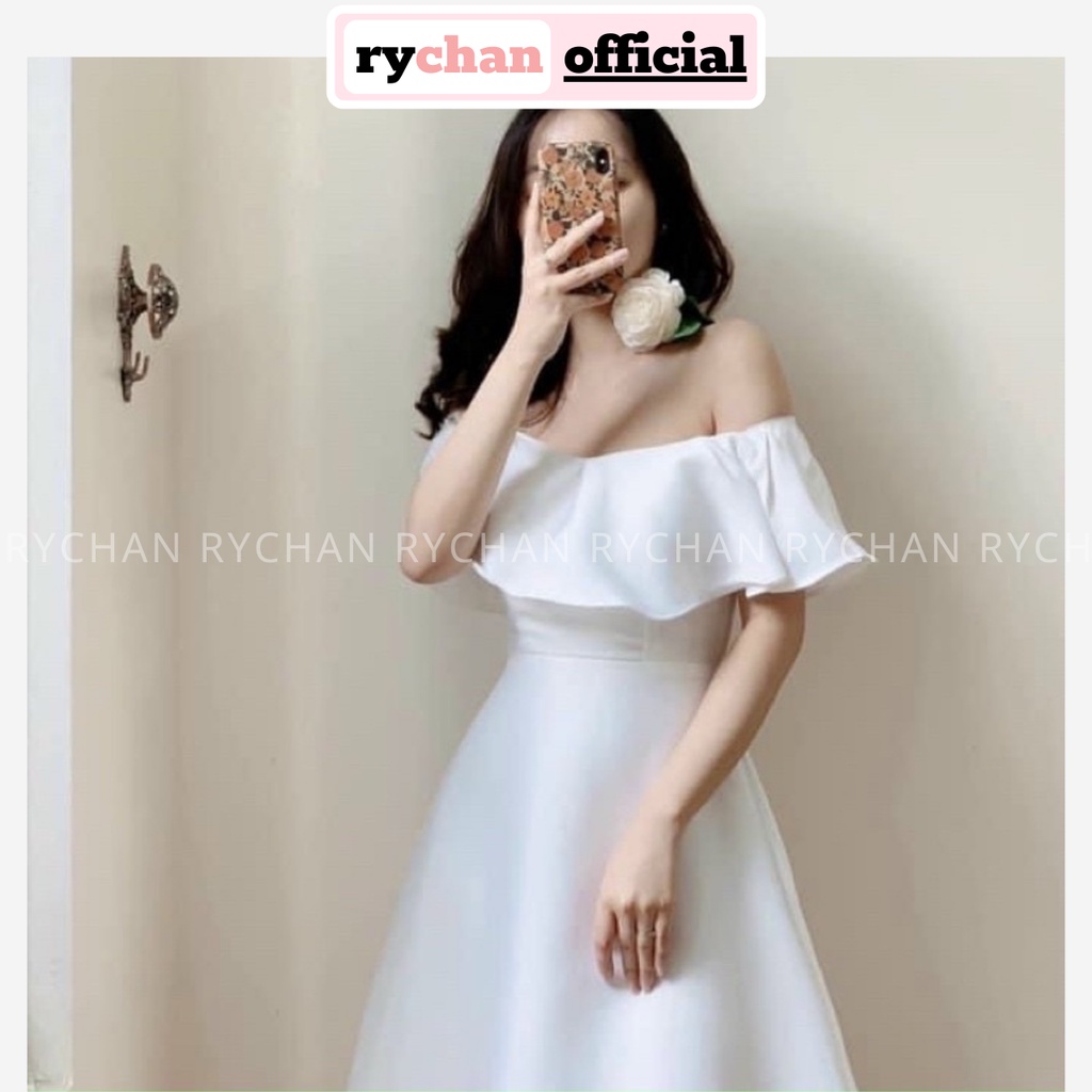 Đầm Nữ Đi Biển Dáng Dài Trễ Vai Phối Bèo Vải Phi Bóng Cực Kì Hút Mắt Màu Trắng [ẢNH THẬT CUỐI] - DX9836