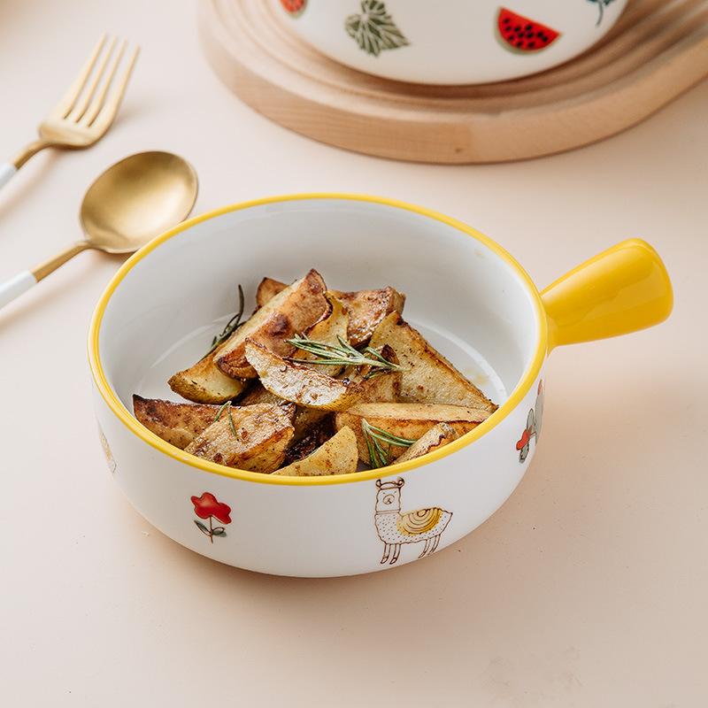 PVN50862 Bát ăn cơm, bát sâu lòng có tay cầm, chén sứ decor dễ thương hình chảo Giá Rẻ