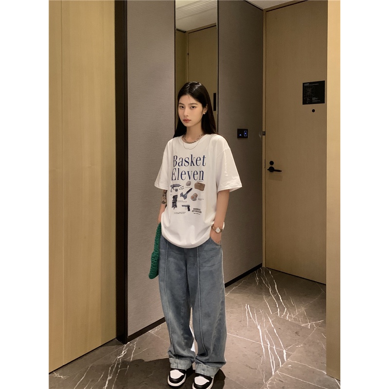 Áo Thun Cotton Nguyên Chất Cổ Tròn Dáng Rộng In Chữ 50494