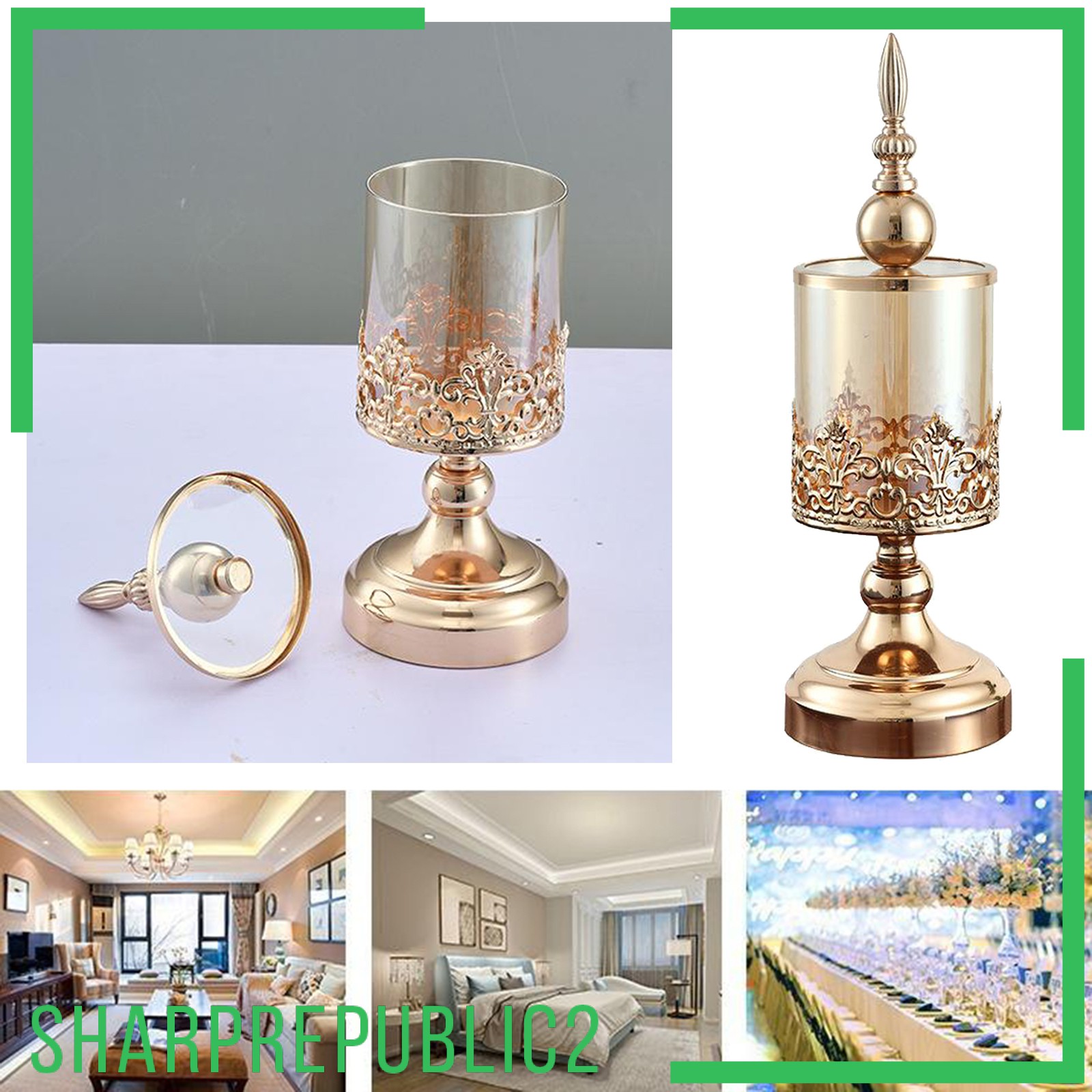 Golden Glass Tea Light Pillar Candle Table Holder Candleholder Home Decor