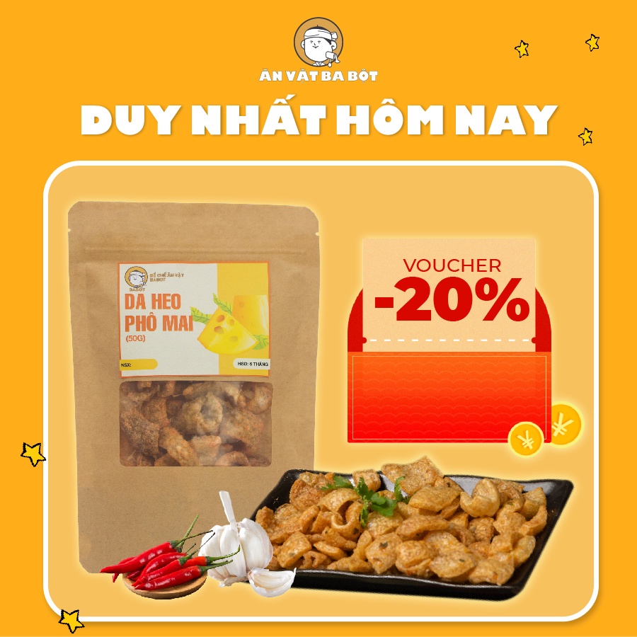 Da heo chiên giòn phô mai BA BỘT đồ ăn vặt luôn mới, thơm ngon đậm vị, không hôi dầu 50g
