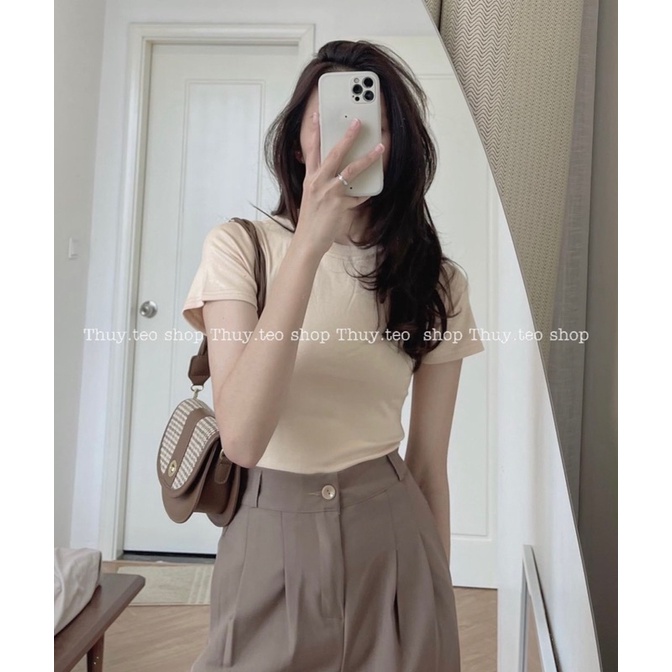 [Hàng mới] Áo phông CỘC TAY NỮ DÁNG ÔM nhẹ chất cotton mềm co giãn