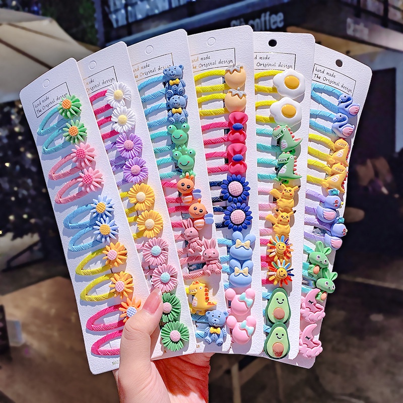 Set 10 Kẹp Tóc Nhỏ Họa Tiết Hoạt Hình Phong Cách Hàn Quốc Cho Bé Gái