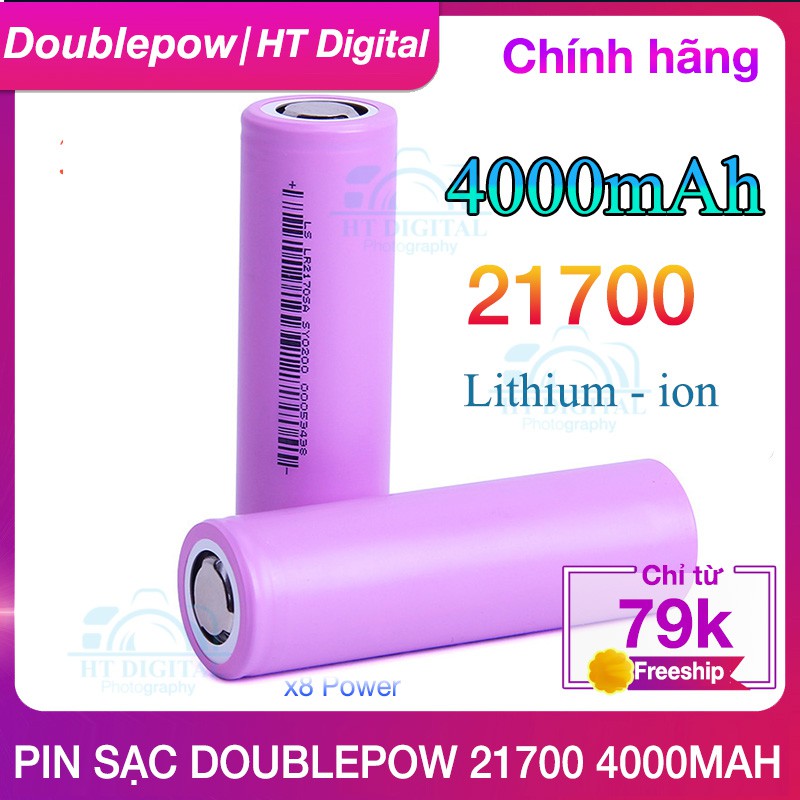 Pin sạc Lithium 21700 Doublepow 4000mAh 3.7V (Hàng chính hãng) Pin Cho Đèn Pin Led Công Suất Cao