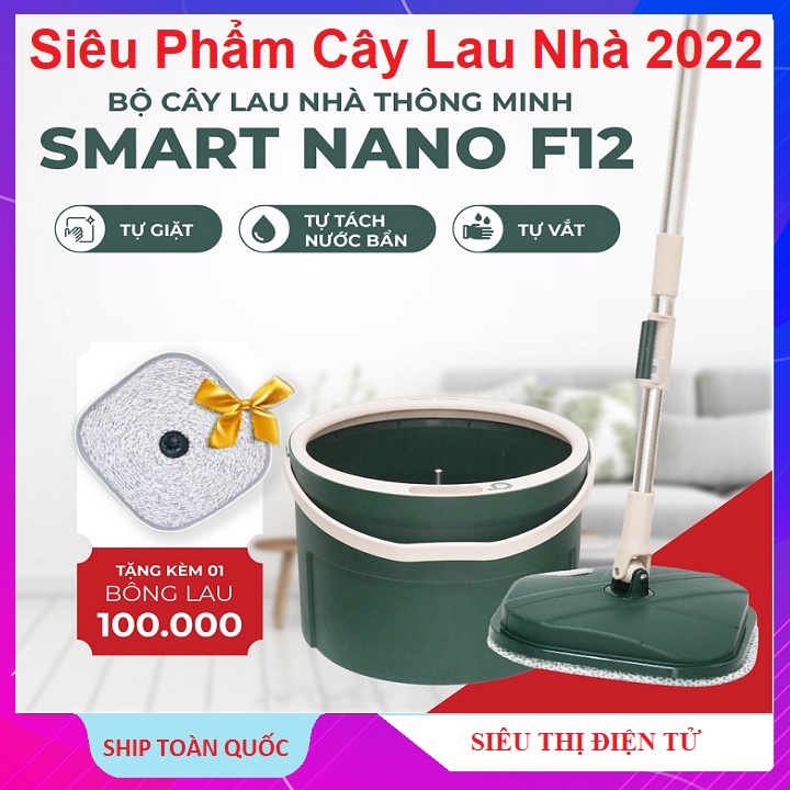 Cây Lau Nhà Thông Minh, Siêu Phẩm 2022 - Smart Nano F12 Xoay 360 Độ - Miếng Lau Tròn Siêu Thấm Nước