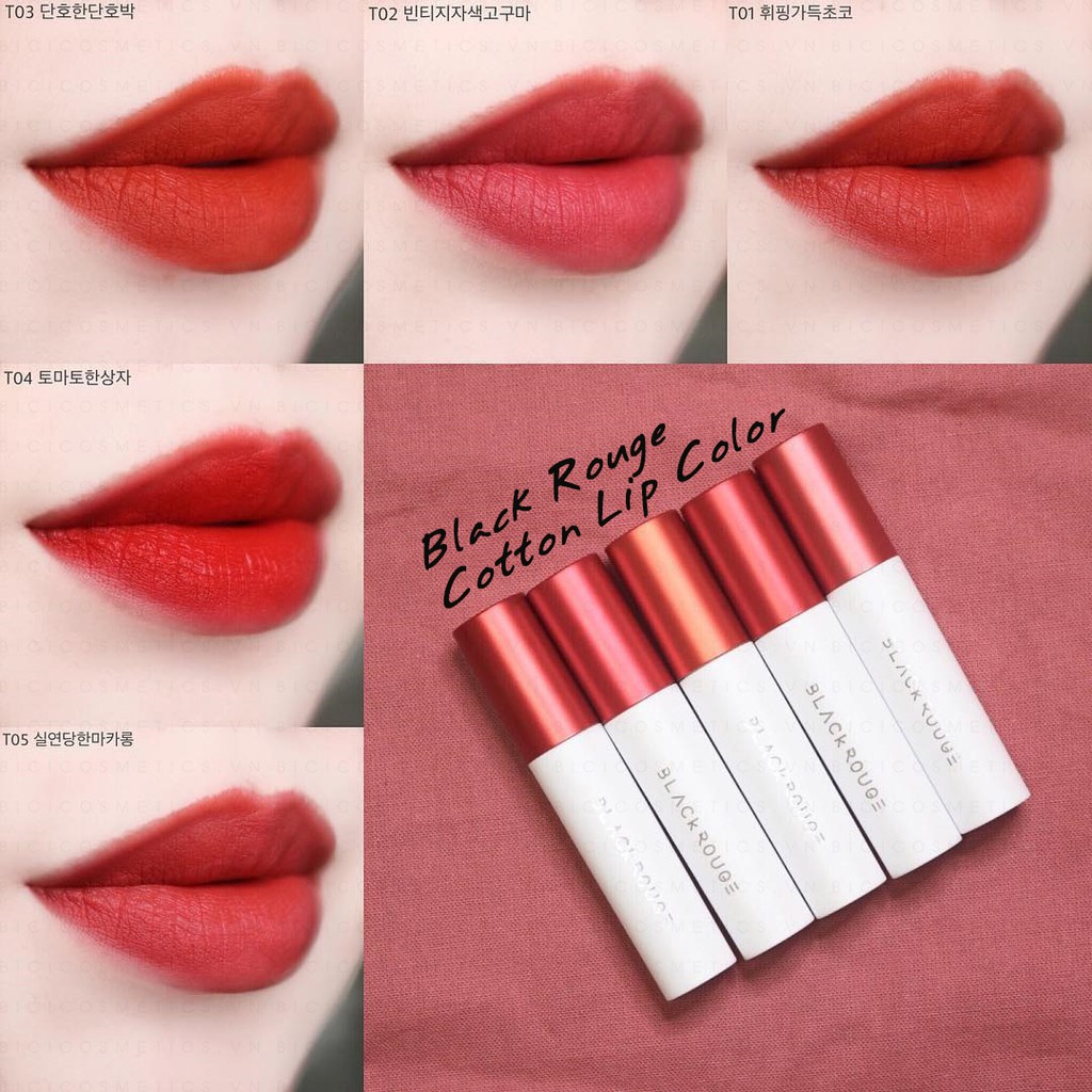 Son kem black rouge dòng cotton lip color t1 t8 t5 t7 Full màu t03 cam cháy