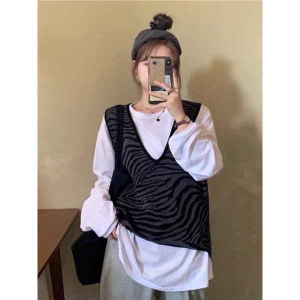 Áo gile len hoạ tiết ngựa vằn có bigsize hàng có sẵn