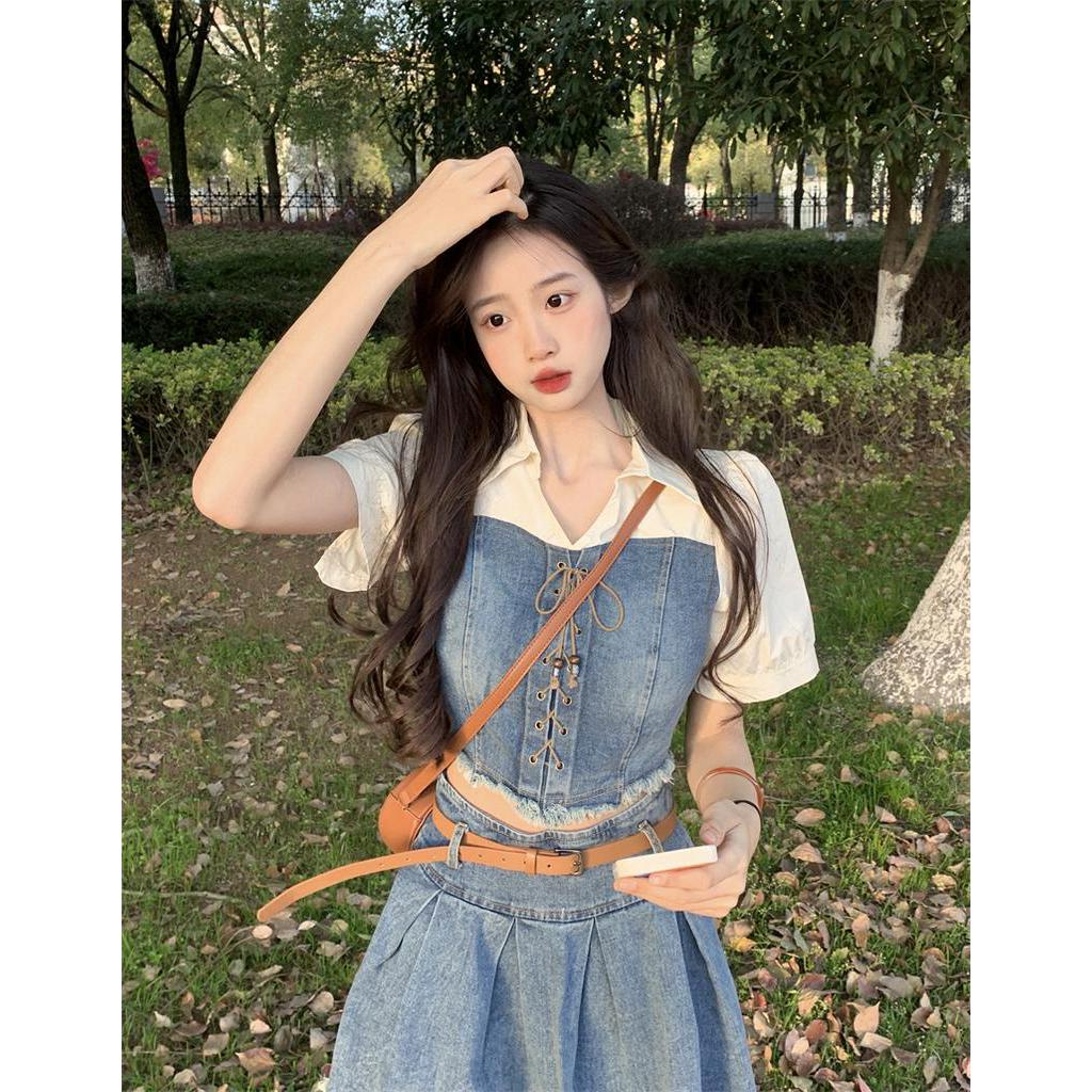 Áo Sơ Mi Denim Ngắn Tay Phong Cách Retro 63139