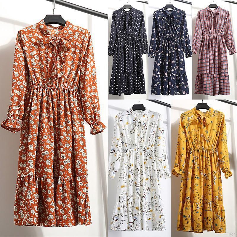 Đầm tay dài in nhiều kiểu họa tiết thời trang cho nữ