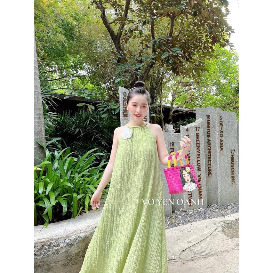 [ 𝐅𝐑𝐄𝐄 𝐒𝐇𝐈𝐏 ]  ĐẦM MAXI CỔ YẾM DÍNH HOA SANG CHẢNH ĐẦM SUÔNG THỤNG NỮ