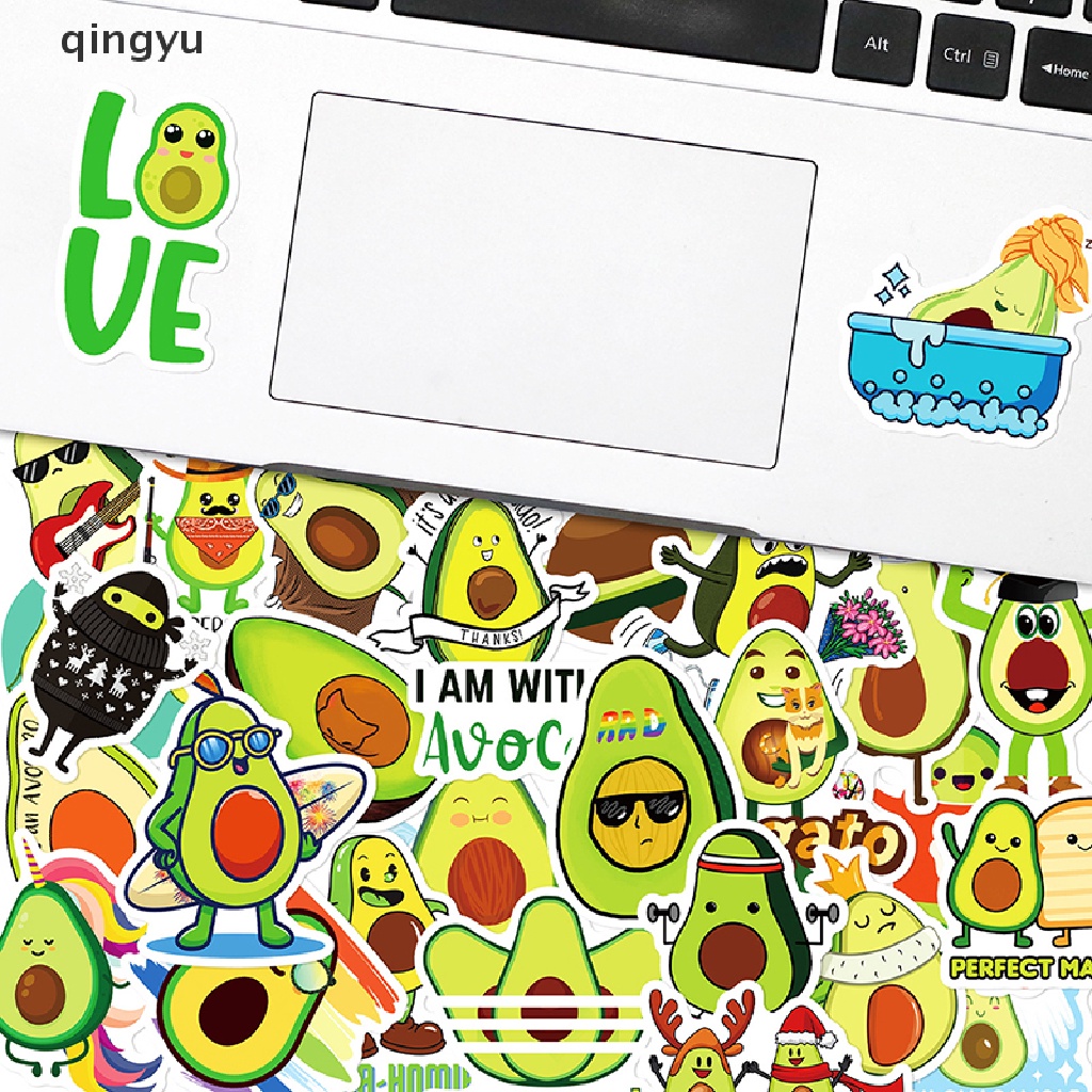 Bộ 50 Miếng Dán Hình Quả Bơ Hoạt Hình Dễ Thương Trang Trí Laptop Guitar Vali Ván Trượt Điện Thoại