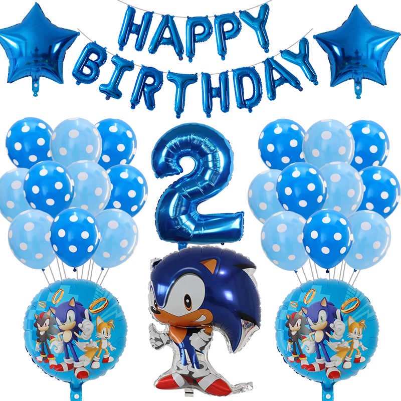Set 39 Bong Bóng 30 Inch Hình Nhím sonic Trang Trí Tiệc Sinh Nhật Cho Bé