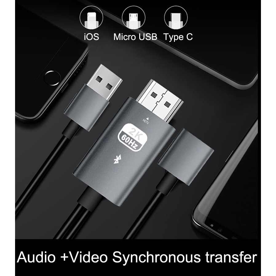 Bluetooth USB to HDMI Mirror Cast Cable Audio Video Adapter for iPhone Android to TV Projector