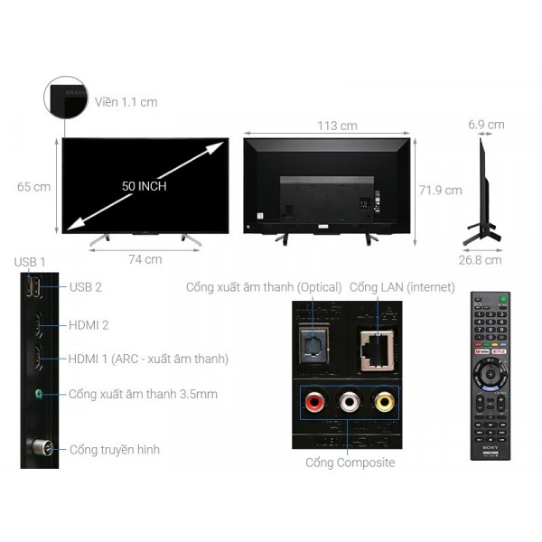 SMART TIVI SONY 50 INCH KDL-50W660G - Bảo hành 24 tháng