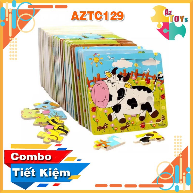 Combo Tranh Ghép Gỗ 9 Mảnh Cho Bé Phát Triển Tư Duy - AZTC129