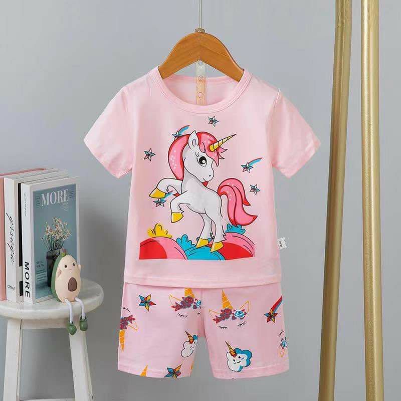 Bộ quần áo trẻ em - Bộ cotton cộc tay xuất Hàn cho bé gái