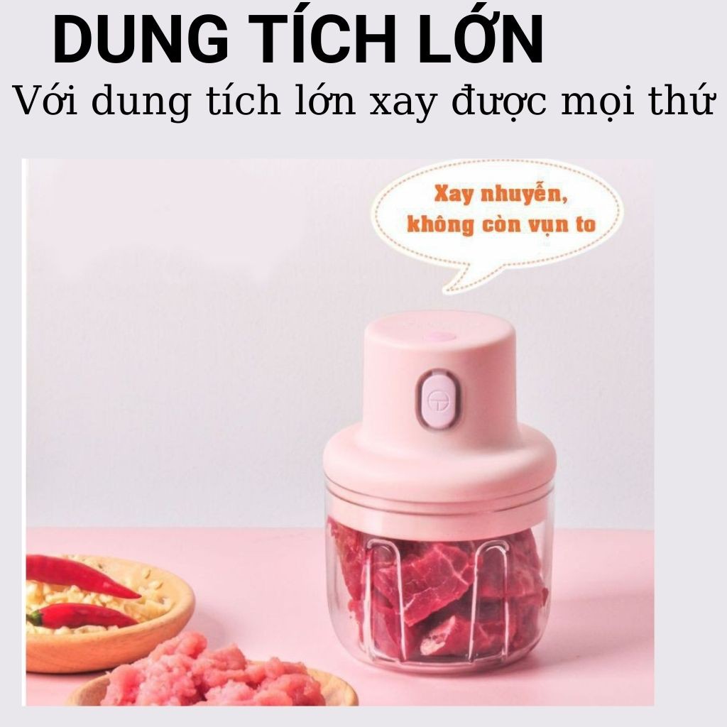 Máy Xay Thịt Cầm Tay Mini Sạc Điện 250ml – Máy Xay Tỏi Ớt, Củ Quả Đa Năng, Có Cổng Sạc Usb