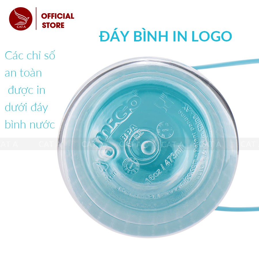 Bình đựng nước, bình nước bằng Nhựa BPA FREE MIGO Cao cấp  - An toàn, trong suốt, có rây lọc, quai [473ML - 2567]