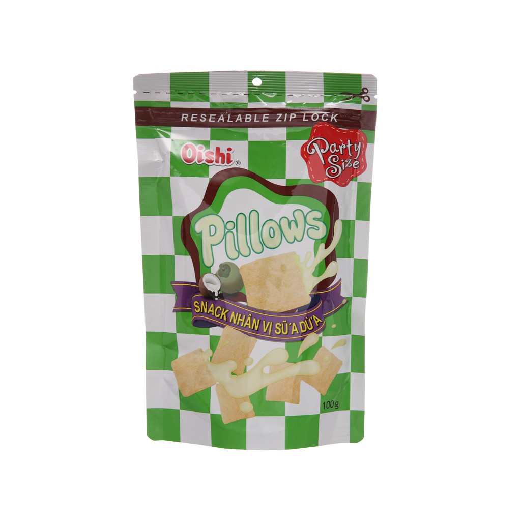Snack nhân vị sữa dừa Oishi Pillows gói 100g