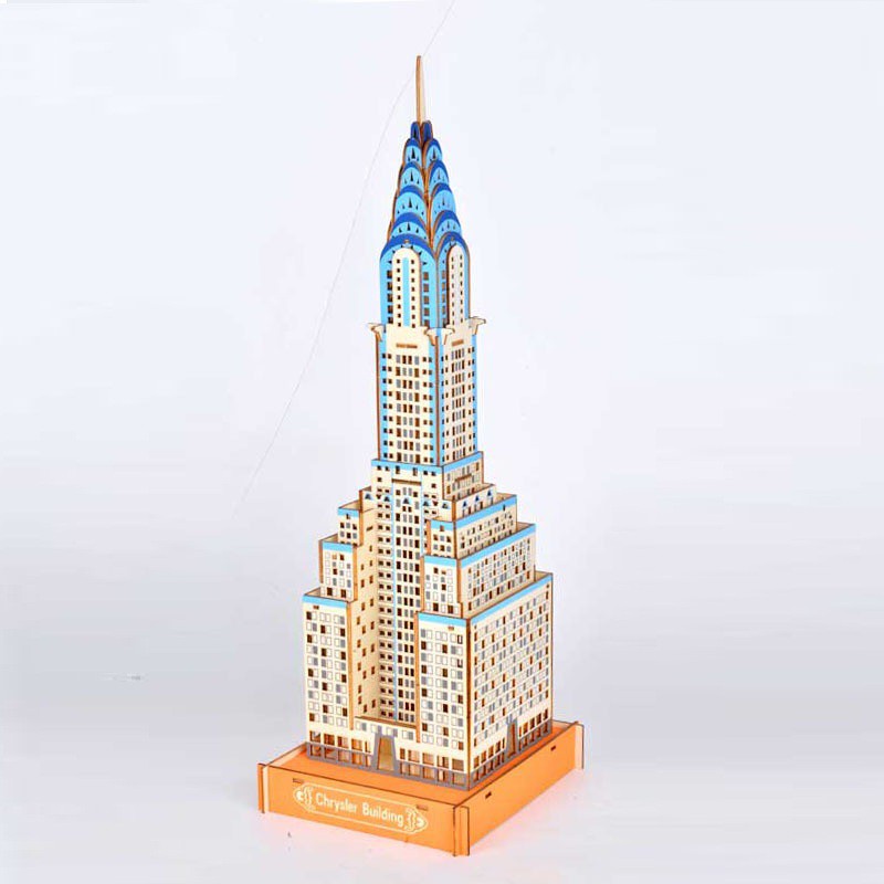 Đồ chơi lắp ráp gỗ 3D Mô hình Tòa nhà Chrysler Hoa Kỳ Laser - Tặng kèm đèn LED